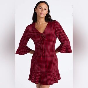 Time and Tru Red and Black Gingham Tie Front Midi Dress